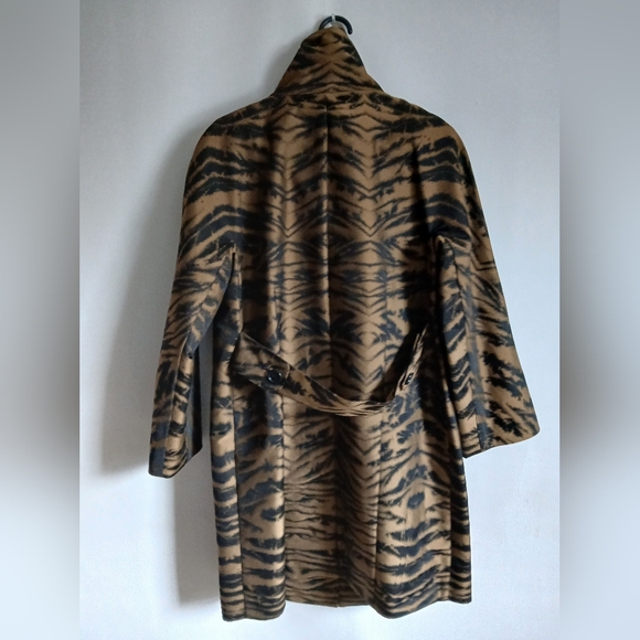 DKNY Black & Brown Animal Print Mid Length Lightweight Coat SzS Pockets - Picture 12 of 16